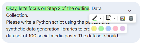 Chat Highlight floating toolbar with color swatches and quick actions after selecting text